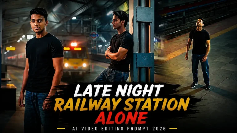Late Night Railway Station Alone AI Video Editing Prompt 2026